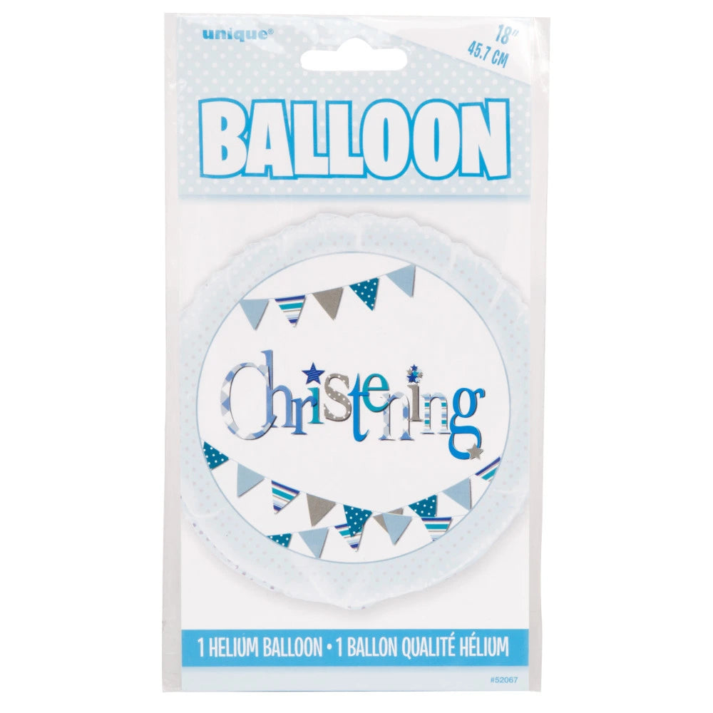 Blue Bunting Christening Round Foil Balloon 18", Packaged