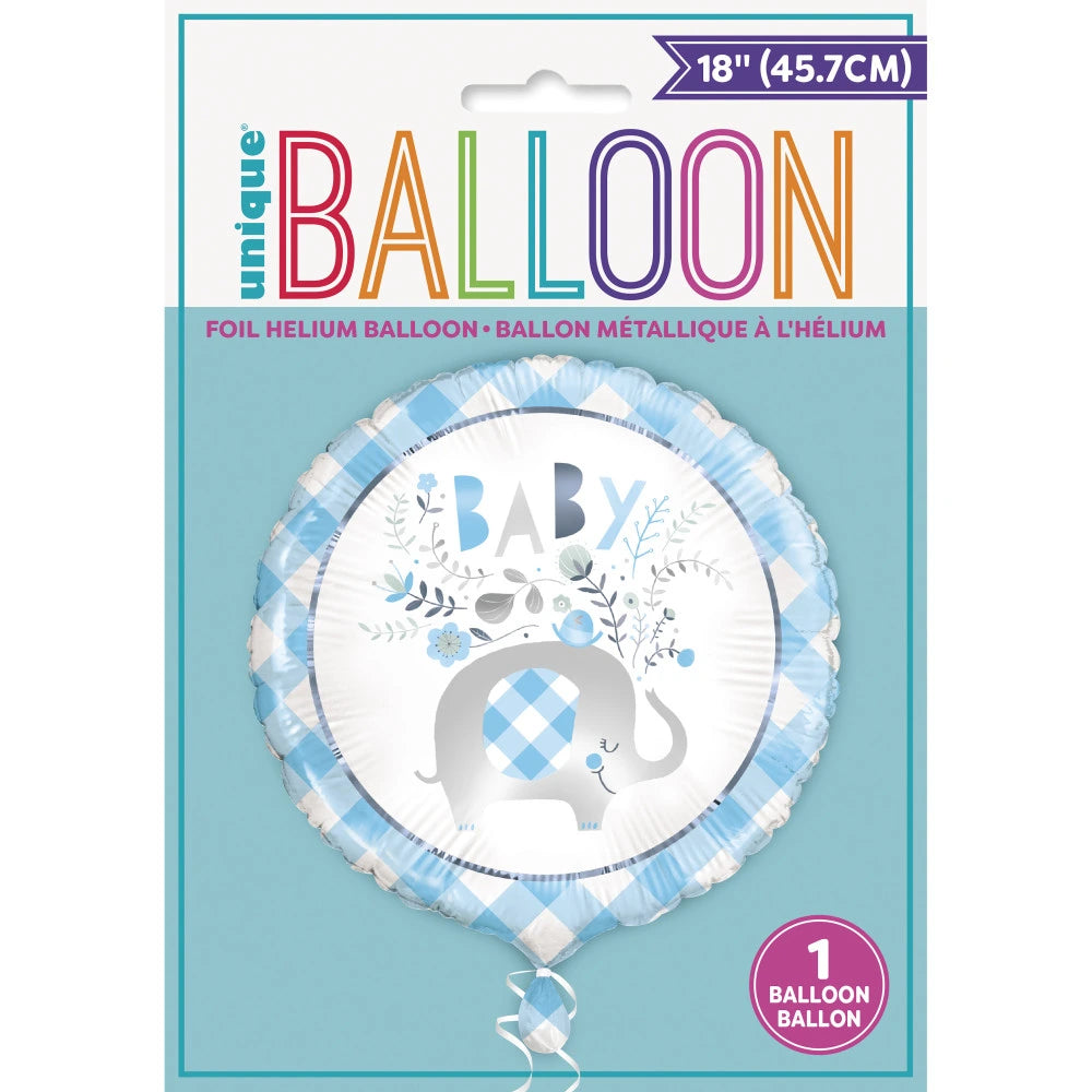 Blue Floral Elephant Round Foil Balloon 18", Package