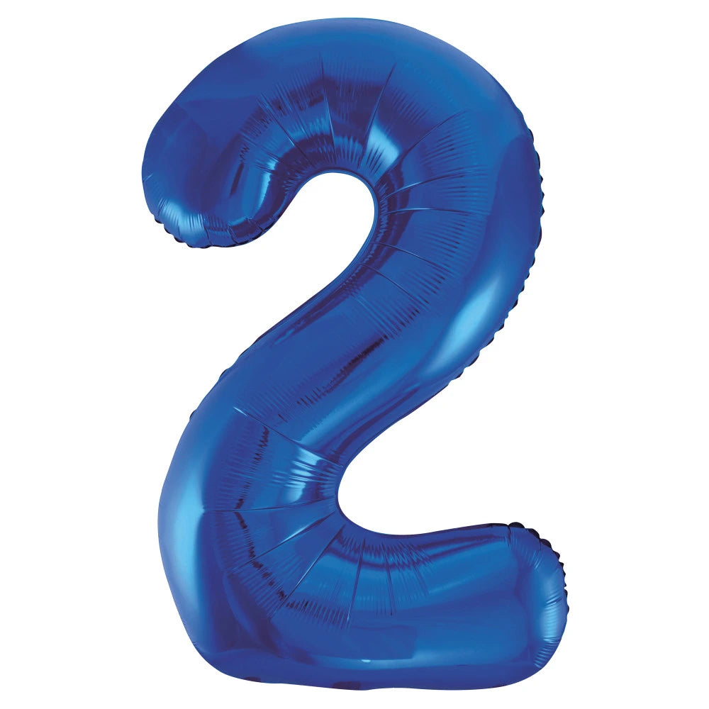 Blue Number 2 Shaped Foil Balloon 34", Packaged