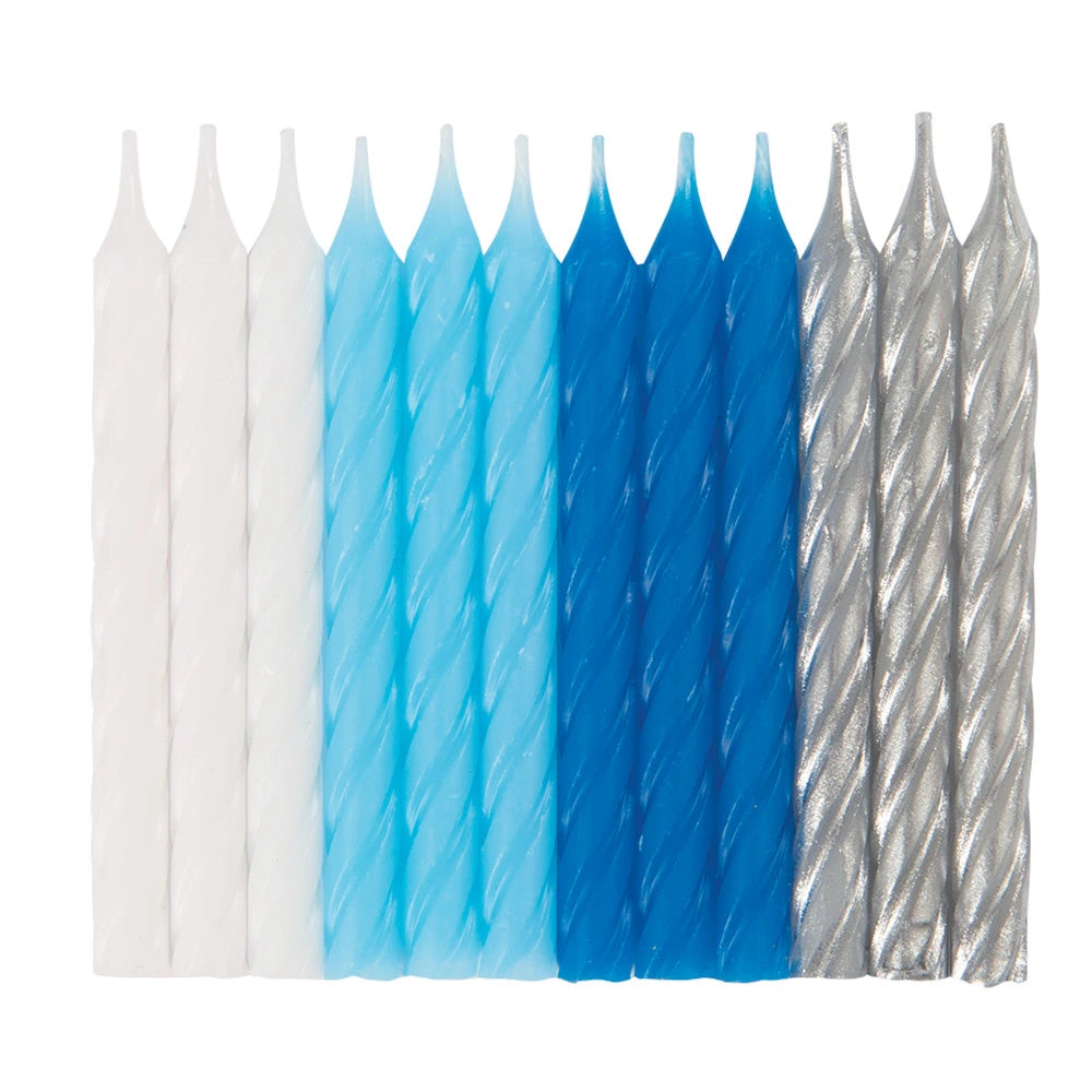 Blue, White & Silver Spiral Birthday Candles, 24 In A Pack