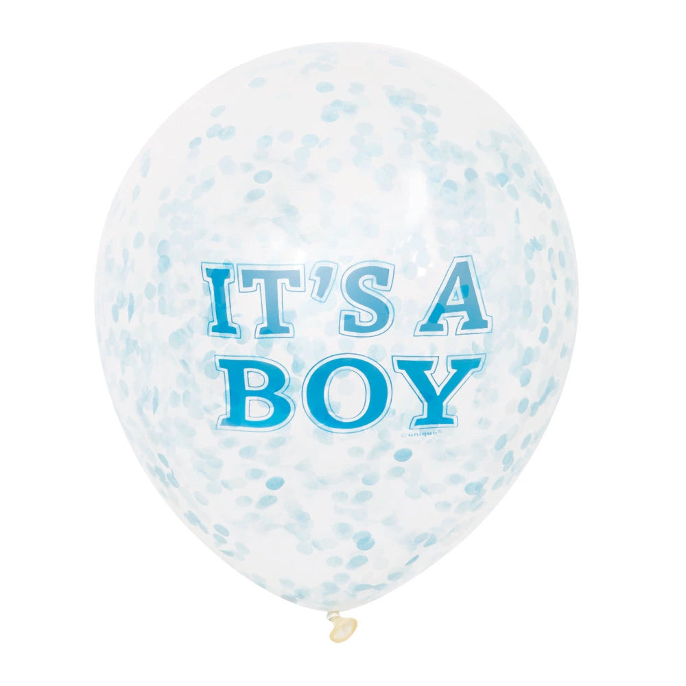 Boy Clear Latex Balloons with Blue Confetti 12", 6 In A Pack