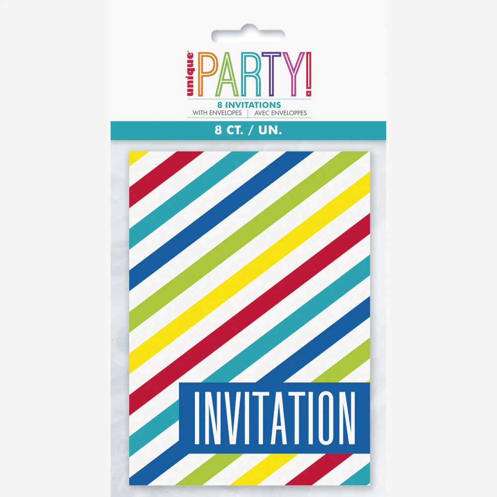 Bright Stripes Invitations, 8 In A Pack