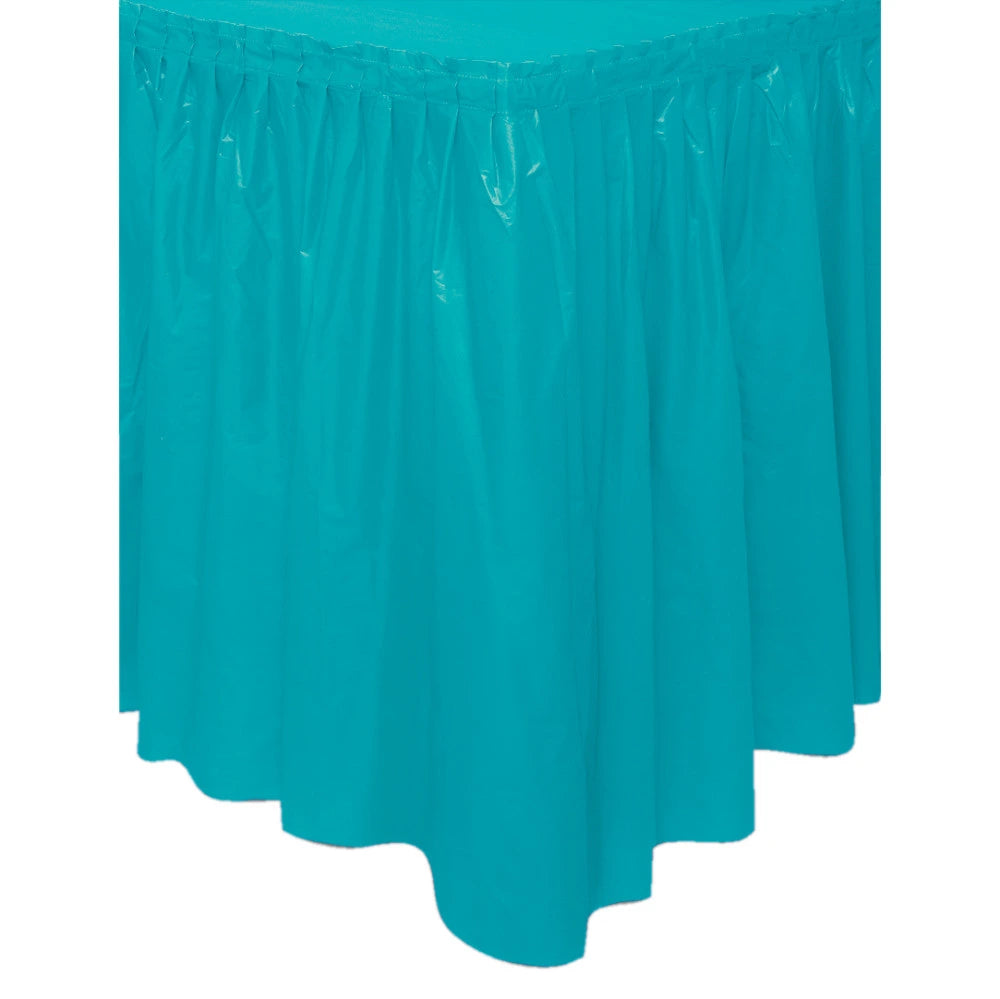 Caribbean Teal Solid Plastic Table Skirt, 29"x14ft