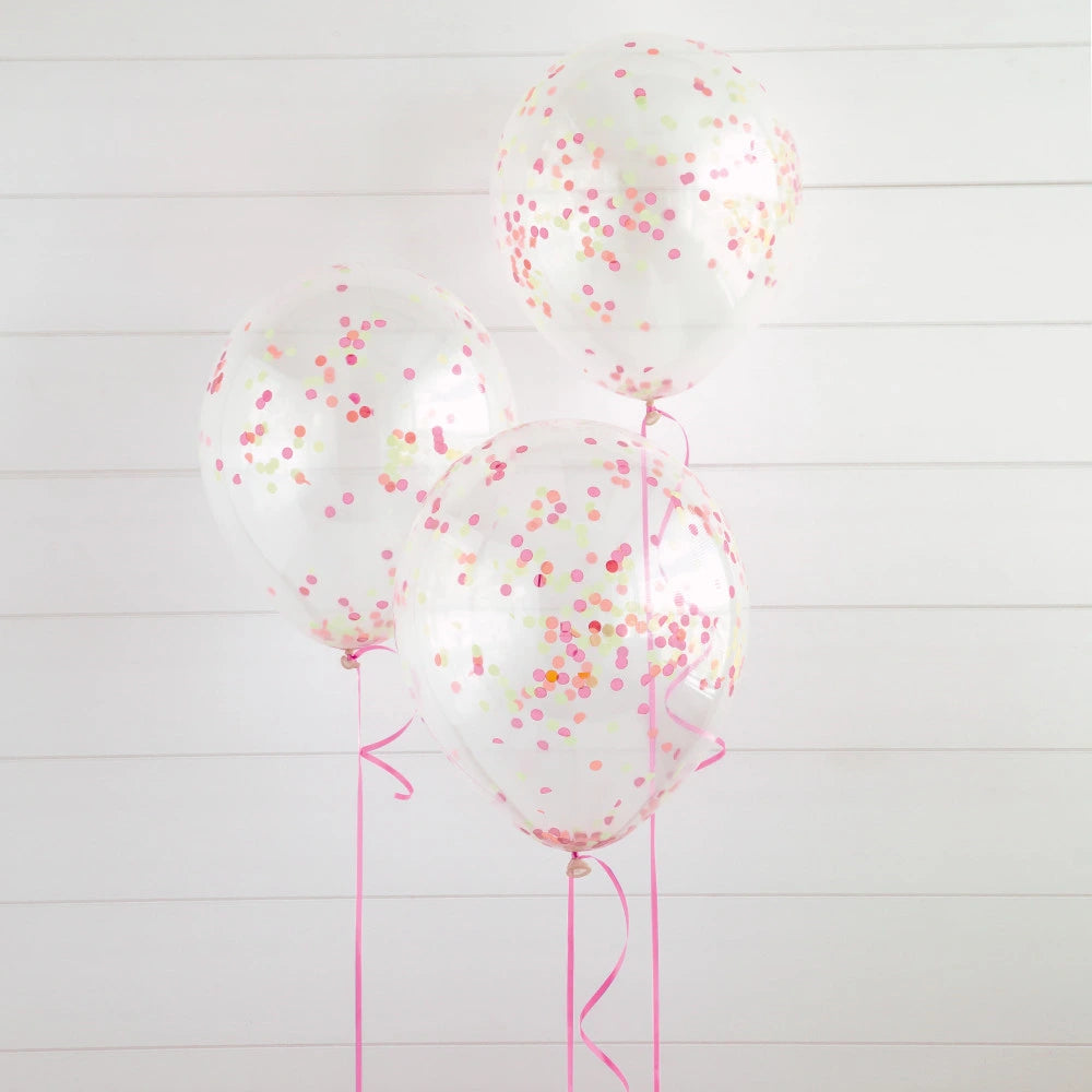 Clear Latex Balloons with Neon Confetti 12", 6 In A Pack