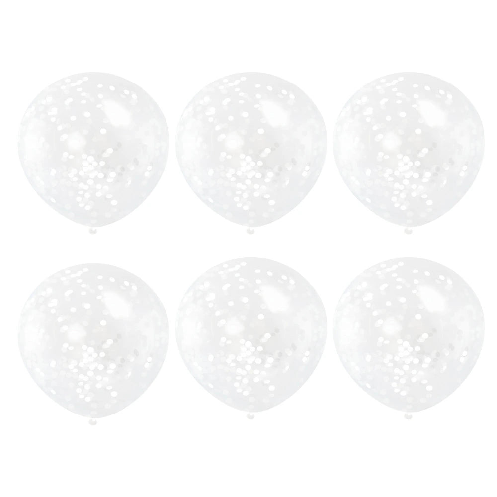 Clear Latex Balloons with White Confetti 12", 6 In A Pack