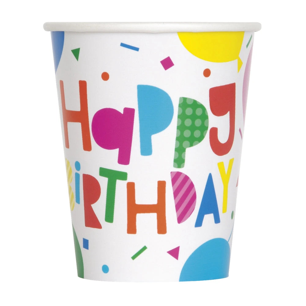 Colorful Balloons 9oz Paper Cups, 8 In A Pack