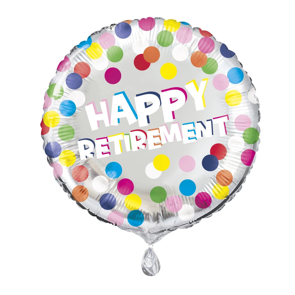 Colorful Dots Retirement Round Foil Balloon 18", Package