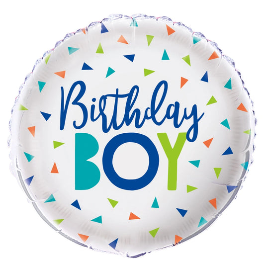 Confetti Birthday Boy Round Foil Balloon 18", Packaged