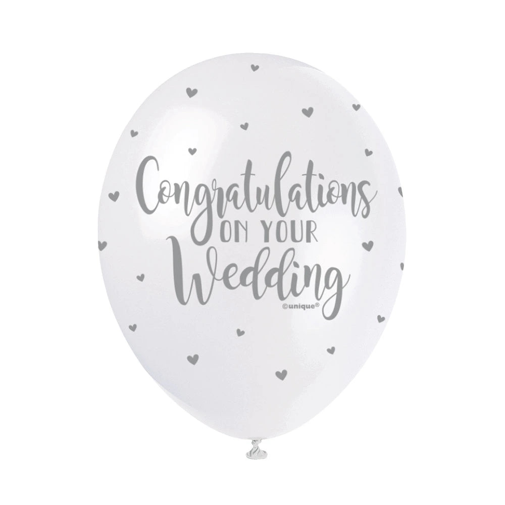 Congratulations on your Wedding 12" Latex Balloons, 5 In A Pack