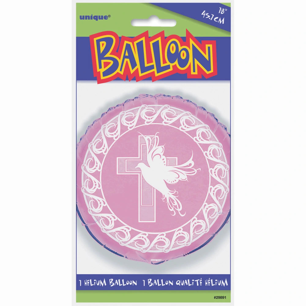 Dove Cross Pink Round Foil Balloon 18", Packaged
