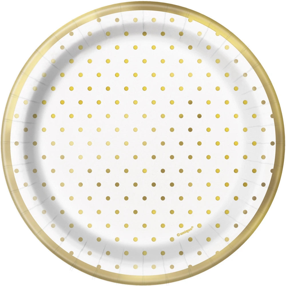 Elegant Gold Foil Dots Round 7" Dessert Plates, 8 In A Pack - Foil Board