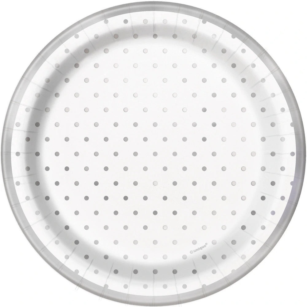 Elegant Silver Foil Dots Round 7" Dessert Plates, 8 In A Pack - Foil Board