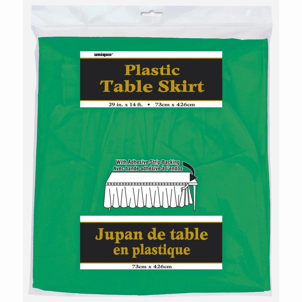 Emerald Green Solid Plastic Table Skirt, 29"x14ft