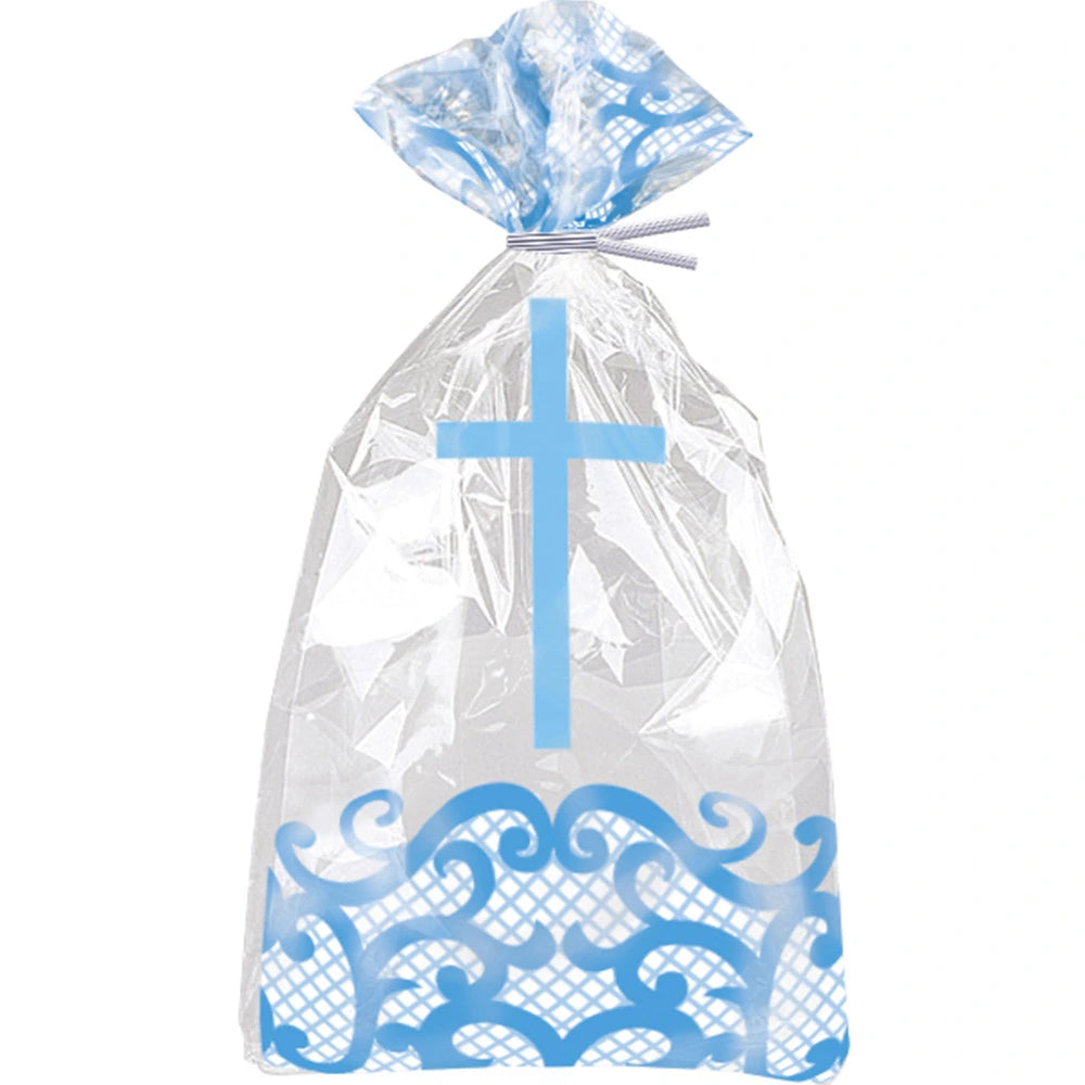 Fancy Blue Cross Cellophane Bags, 5"x11", 20 In A Pack