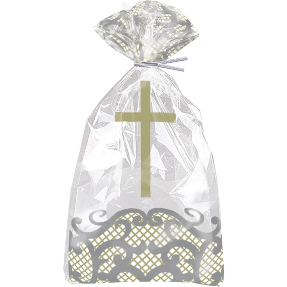 Fancy Gold Cross Cellophane Bags, 5"x11", 20 In A Pack