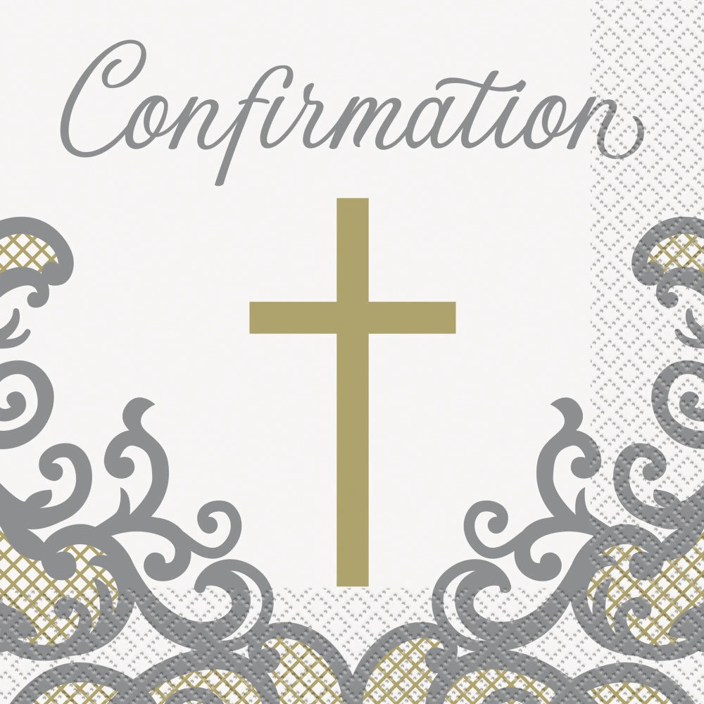 Fancy Gold Cross Confirmation Luncheon Napkins, 16 In A Pack