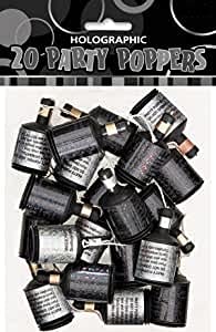 Birthday Black & Silver Glitz Holographic Poppers, 20 In A Pack