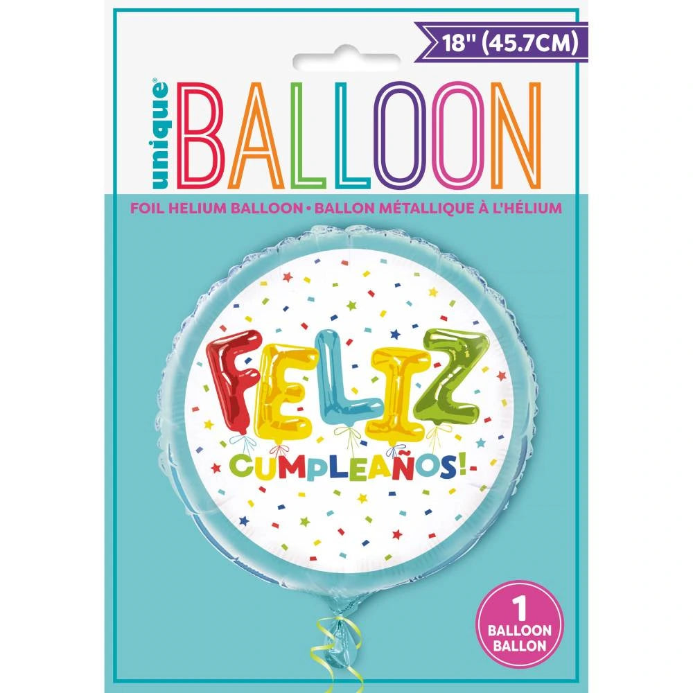 Feliz Cumpleanos Balloon Birthday Round Foil Balloon 18", Packaged