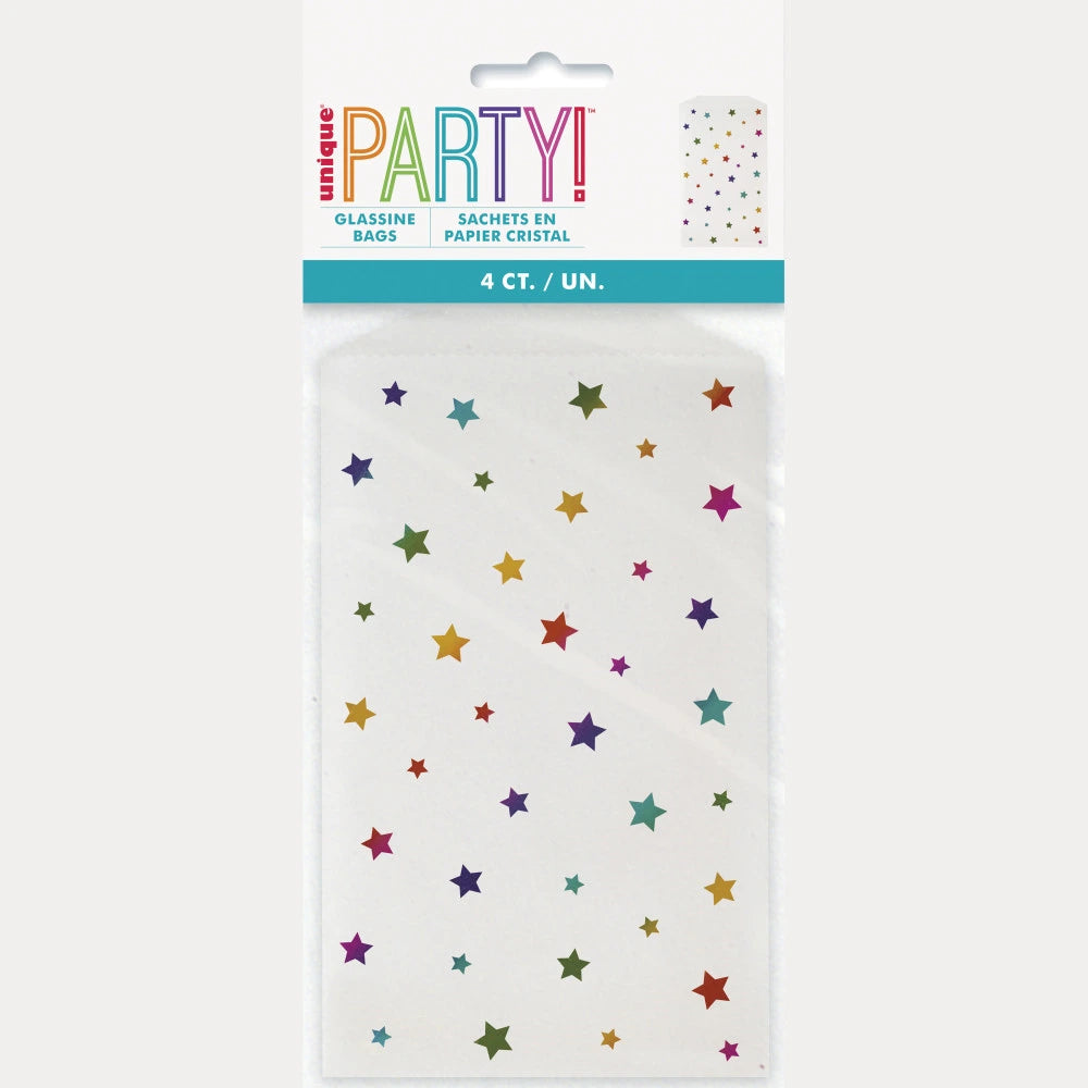 Foil Rainbow Stars Glassine Treat Bags, 4 In A Pack