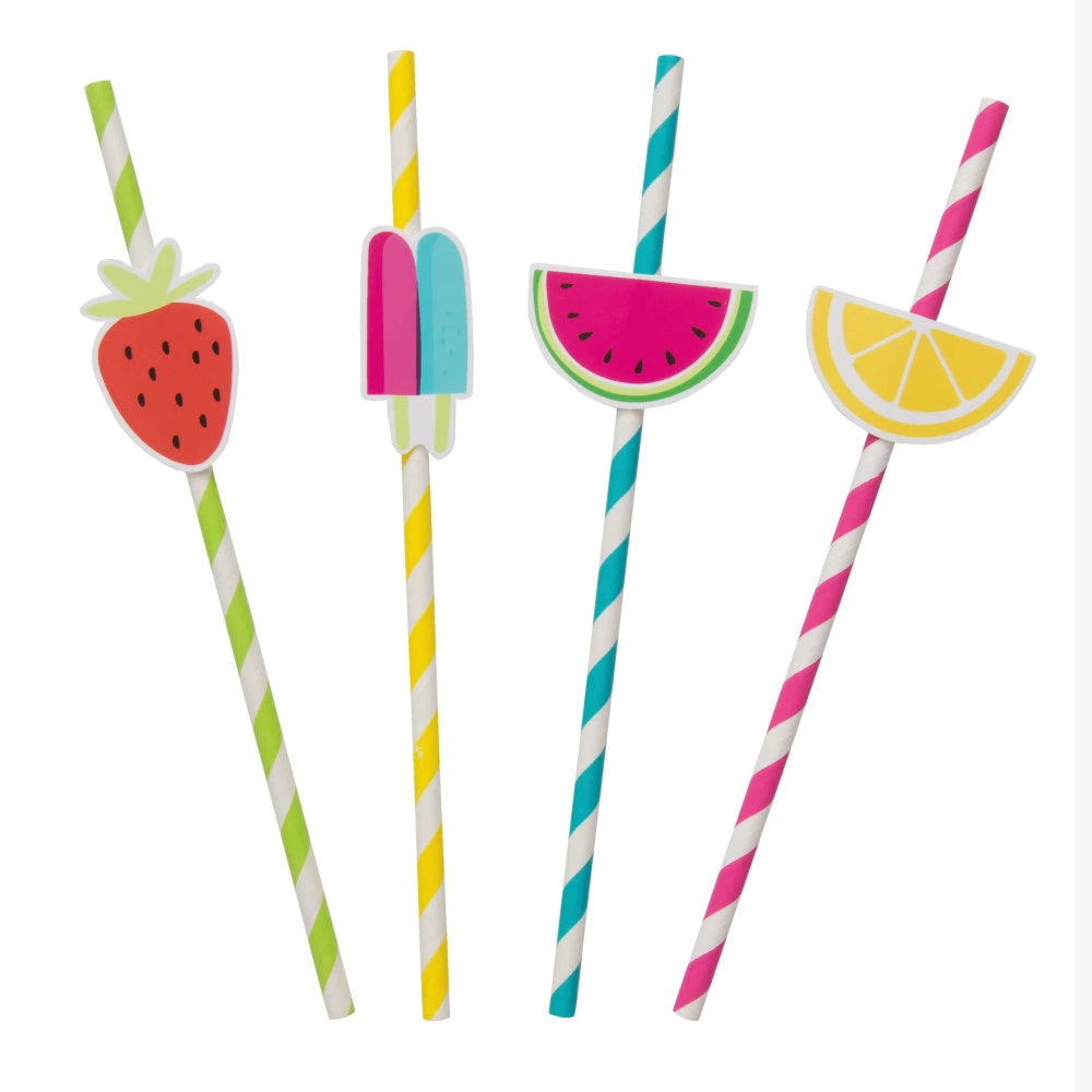 Fruit Decal Striped Paper Straws, 8 In A Pack