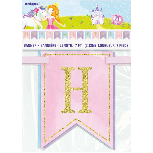 Glitter Magical Princess Birthday Pennant Banner, 7 ft