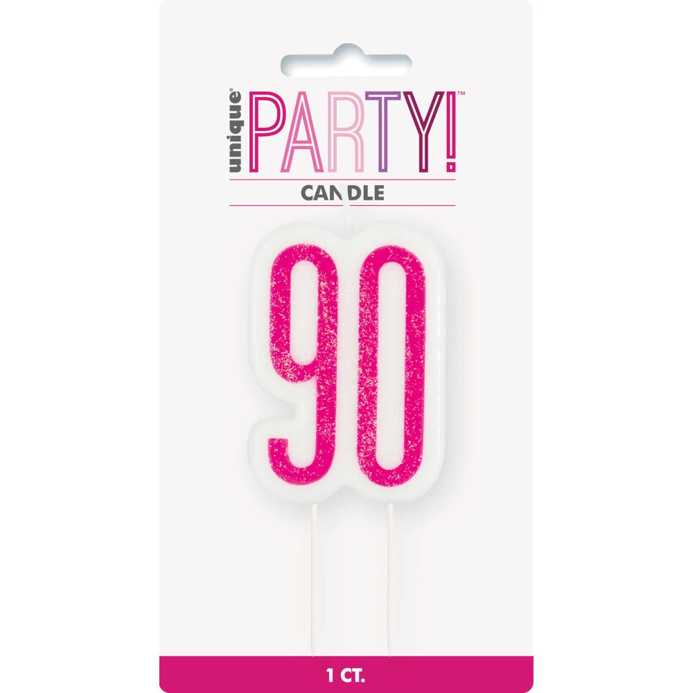 Glitz Pink Numeral Birthday Candle 90