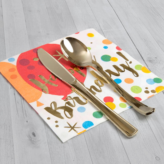Glitzy Gold Birthday Luncheon Napkins, 16 In A Pack - Foil Stamped
