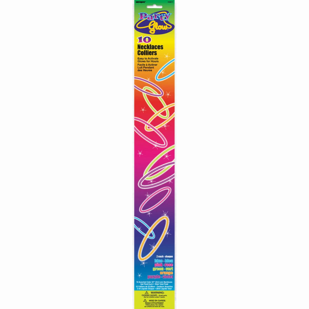 Glow Necklaces - Assorted Colors 22", 10 In A Pack