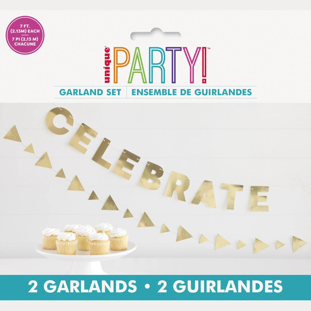 Gold Celebrate Paper Garland Set, 2pc