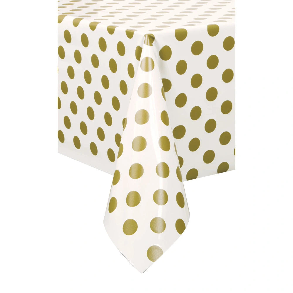 Gold Dots Re In A Packangular Plastic Table Cover, 54"x108"