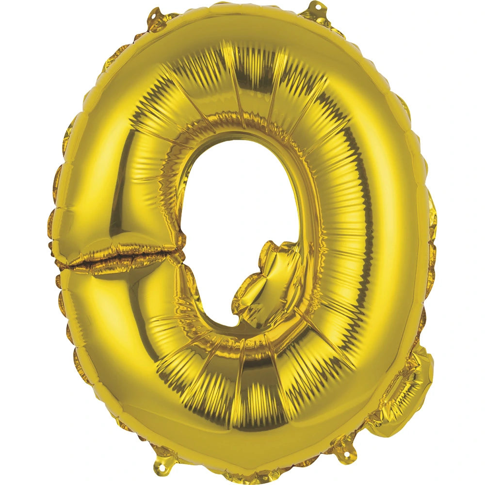 Gold Letter Q Shaped Foil Balloon 14", Packaged