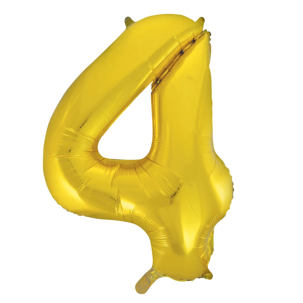 Gold Number 4 Shaped Foil Balloon 34", Packaged