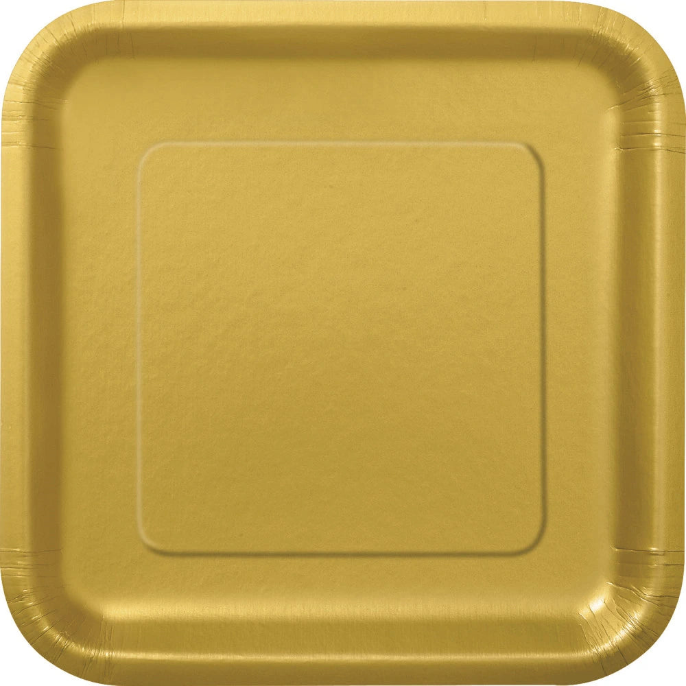 Gold Solid Square 9" Dinner Plates, 14 In A Pack