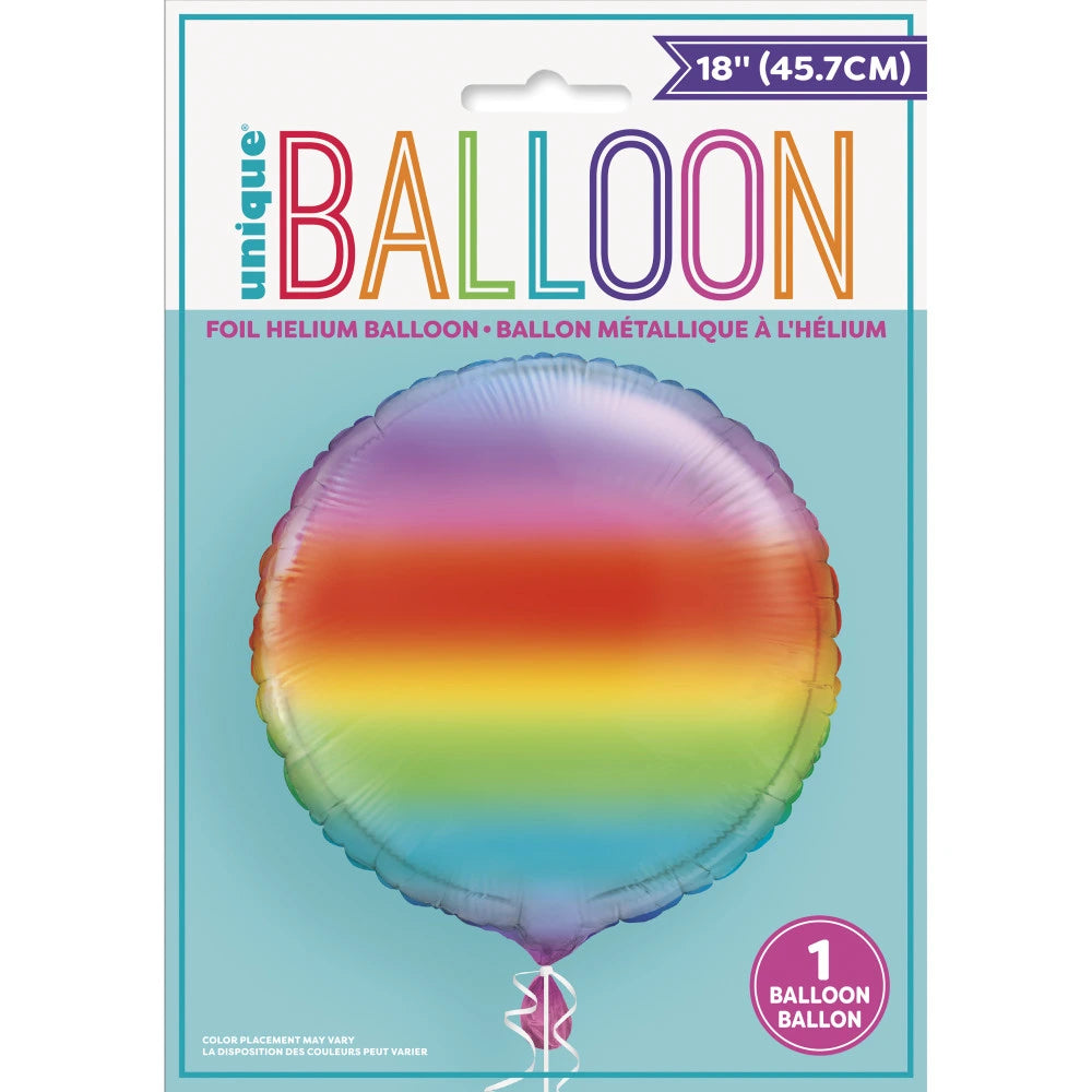Gradient Rainbow Round Foil Balloon 18", Packaged