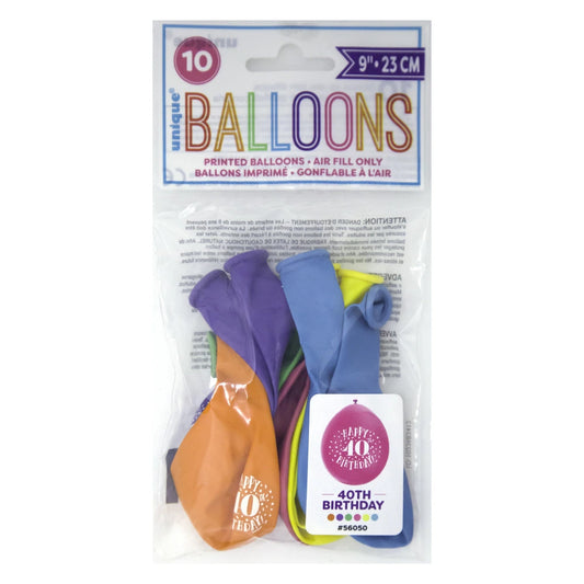 Happy 40th Birthday 9" Latex Balloons, 10 In A Pack
