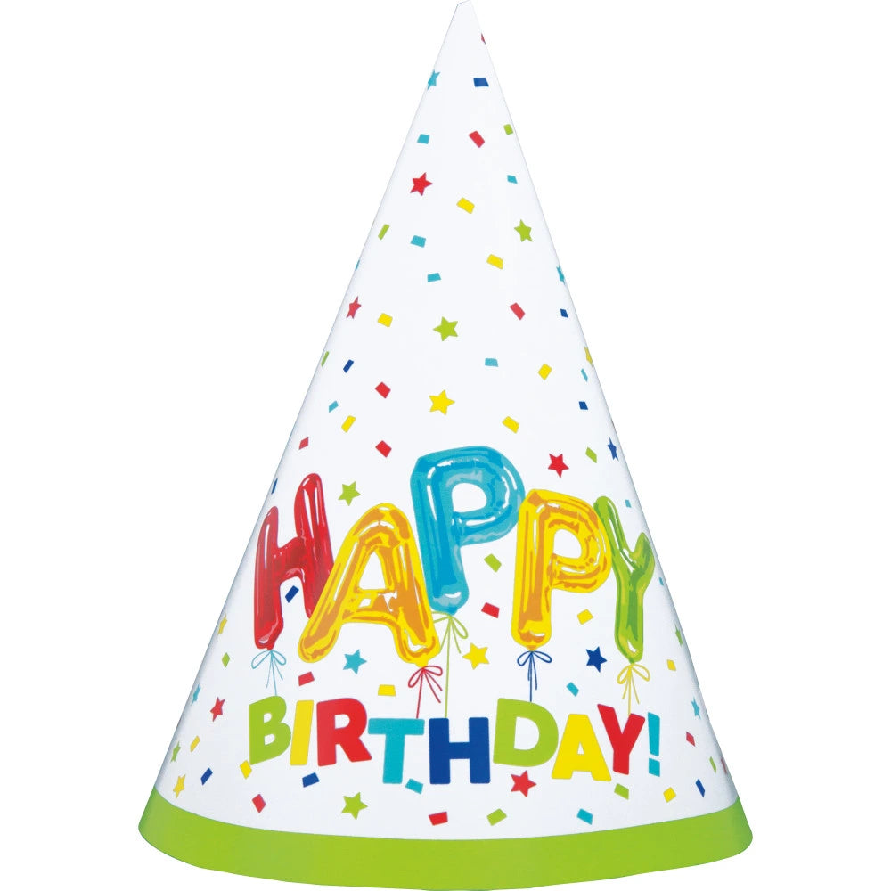Happy Balloon Birthday Party Hats, 8 In A Pack