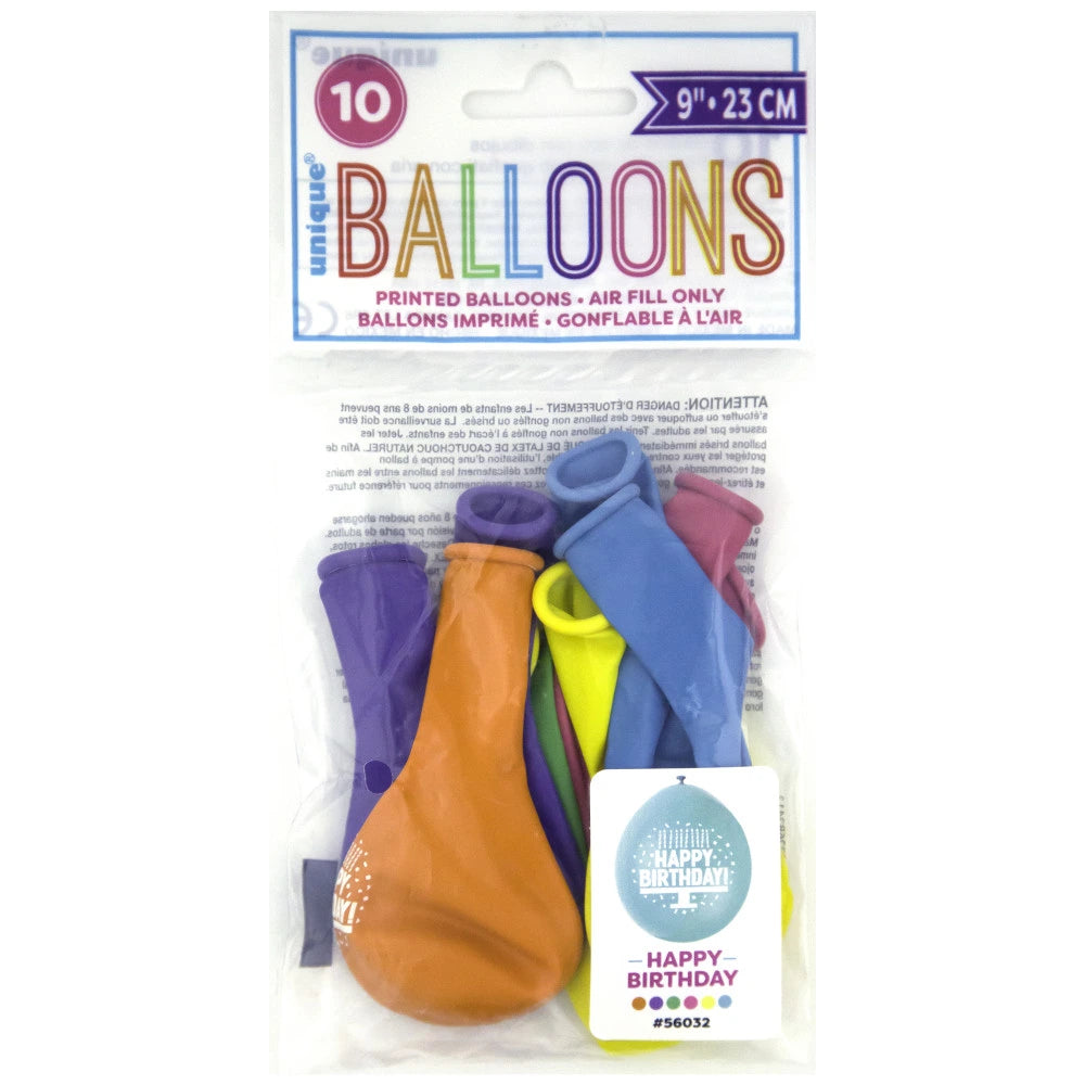Happy Birthday 9" Latex Balloons, 10 In A Pack