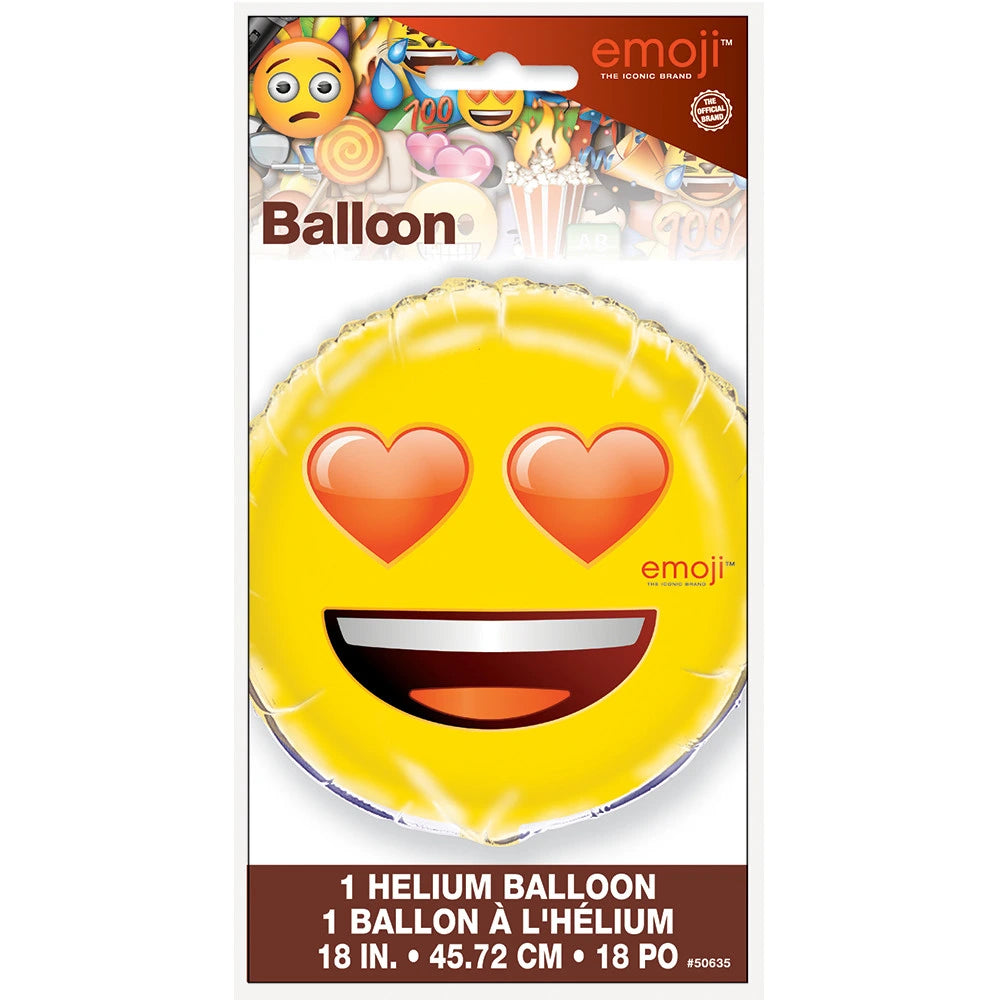 Heart Eyes Emoji Round Foil Balloon 18", Packaged