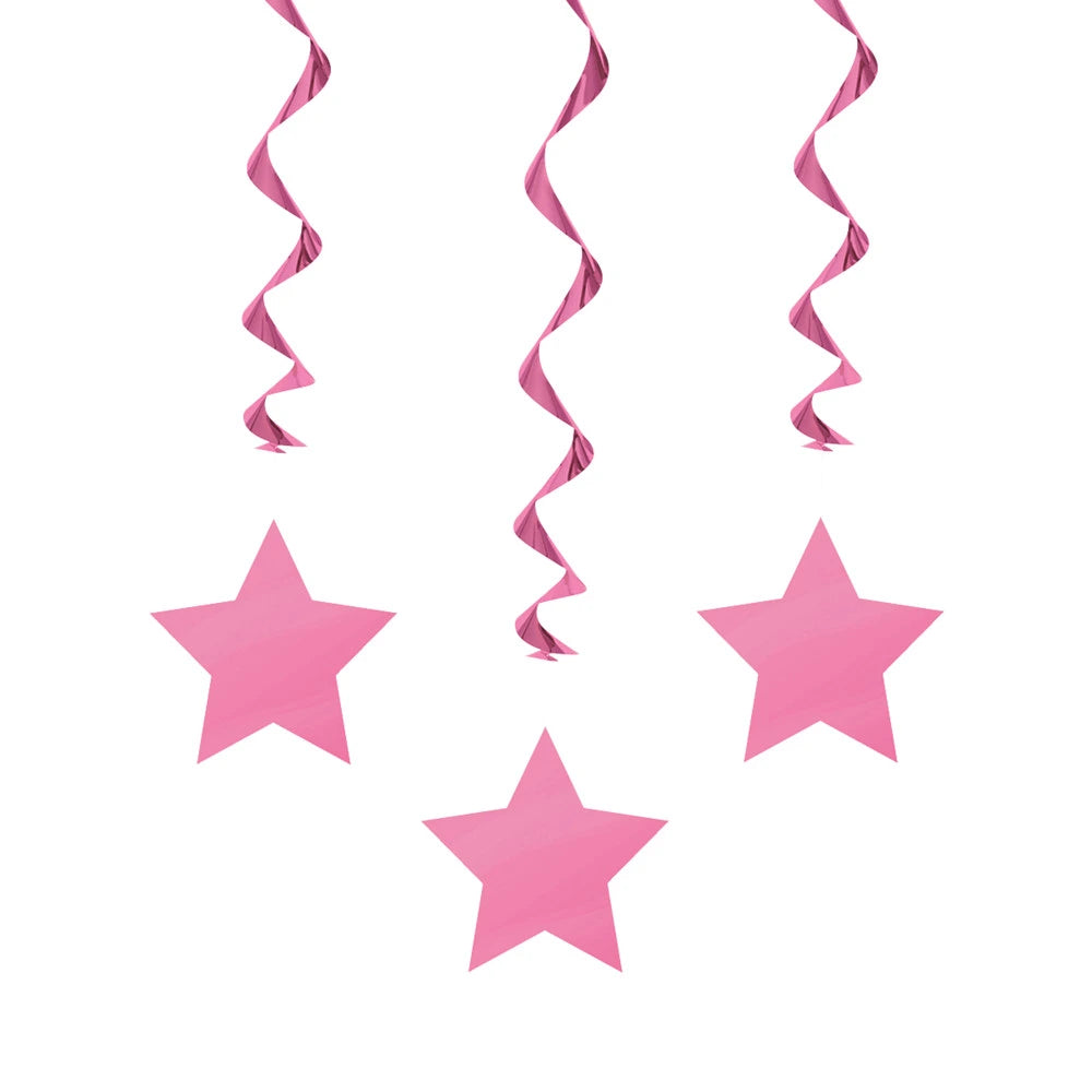 Hot Pink Solid Hanging Swirl Decorations, 26", 3 In A Pack