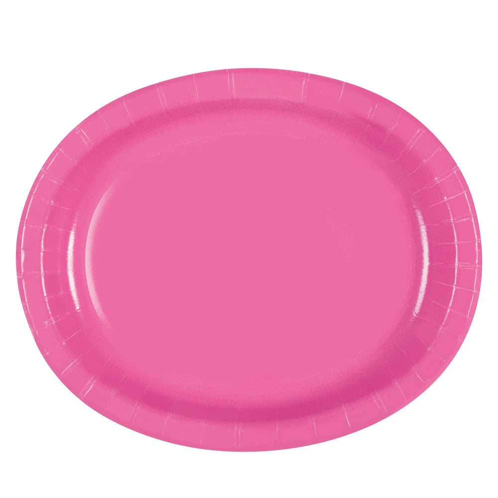 Hot Pink Solid Oval Plates, 8 In A Pack