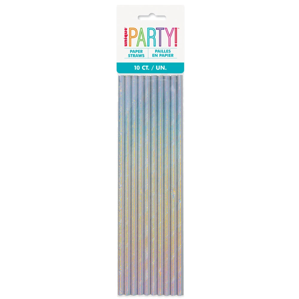 Iridescent Paper Straws, 10 In A Pack