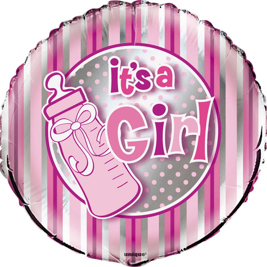 It's A Girl Bottle Round Foil Balloon 18", Packaged