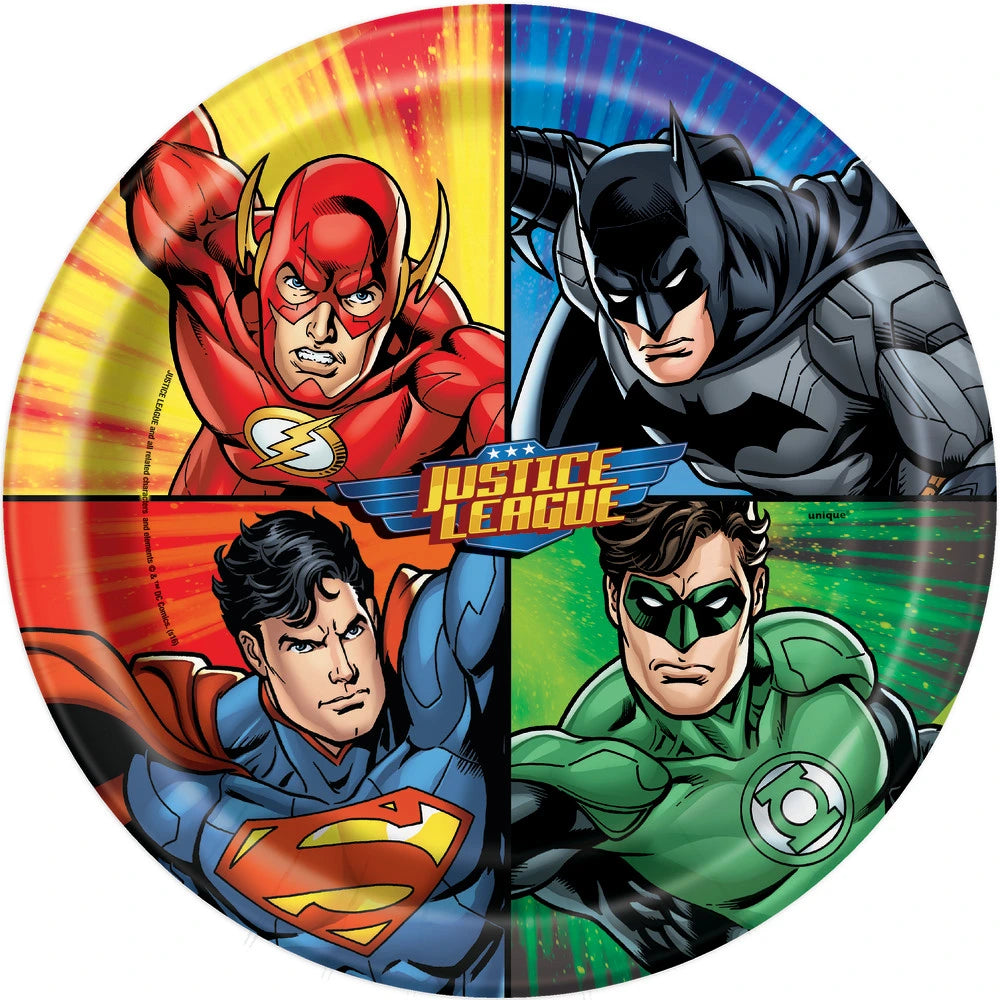 Justice League Round 9" Dinner Plates, 8 In A Pack