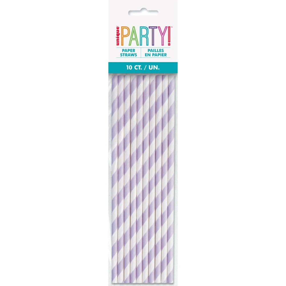 Lavender Striped Paper Straws, 10 In A Pack