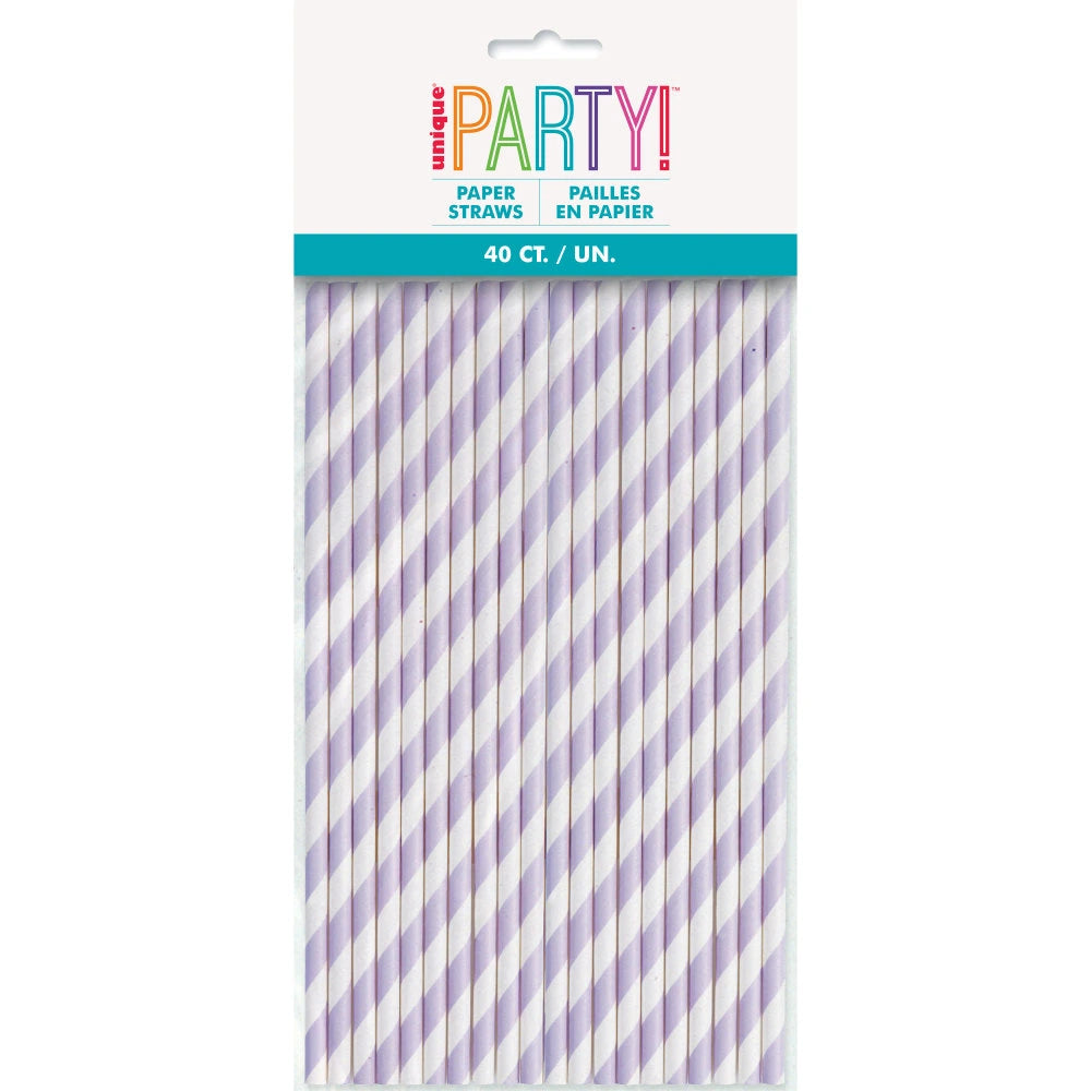 Lavender Striped Paper Straws, 40 In A Pack