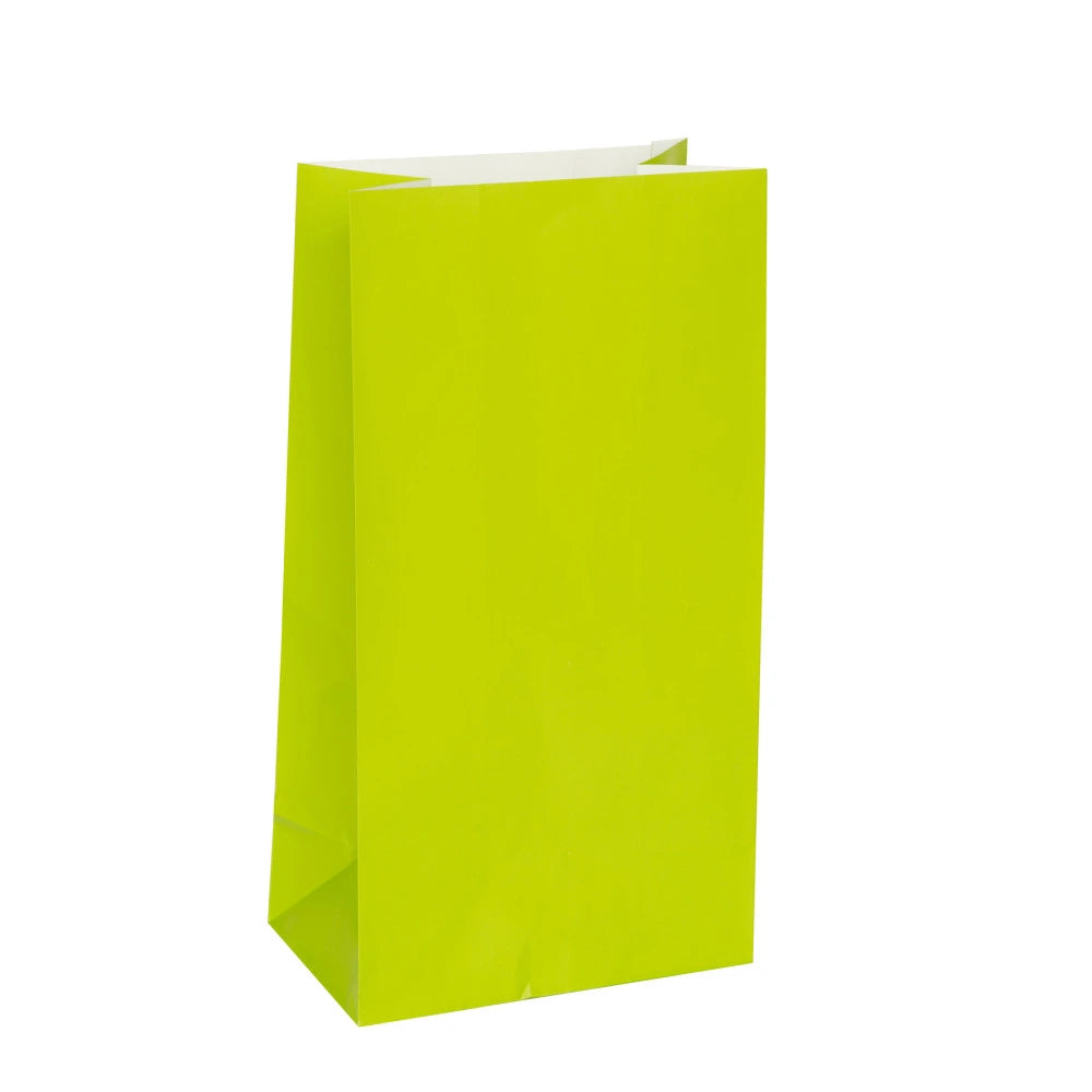 Lime Green Paper Party Bags, 12 In A Pack