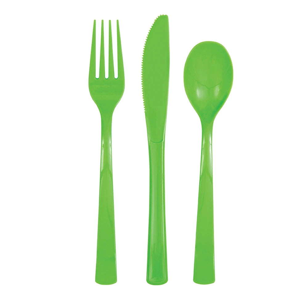 Lime Green Solid Assorted Plastic Cutlery, 18 In A Pack