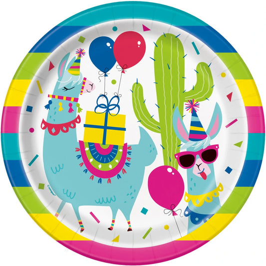 Llama Birthday Round 9" Dinner Plates, 8 In A Pack
