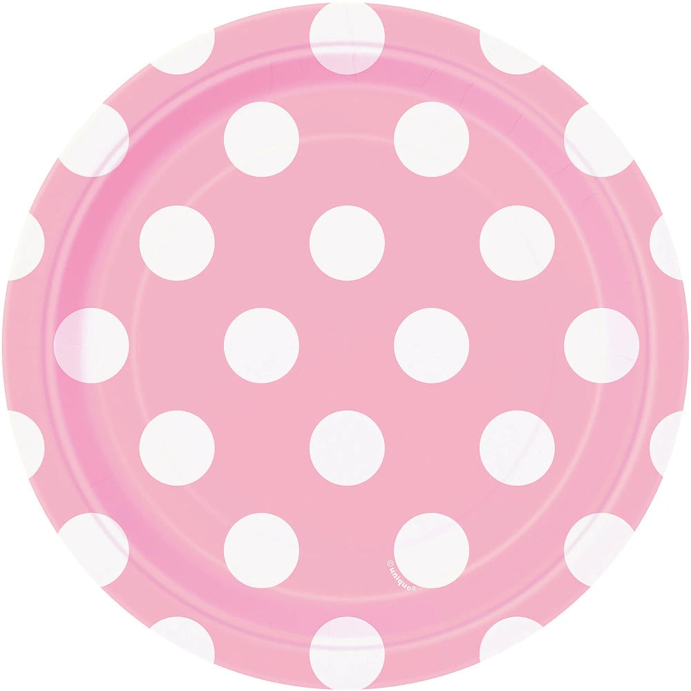 Lovely Pink Dots Round 7" Dessert Plates, 8 In A Pack