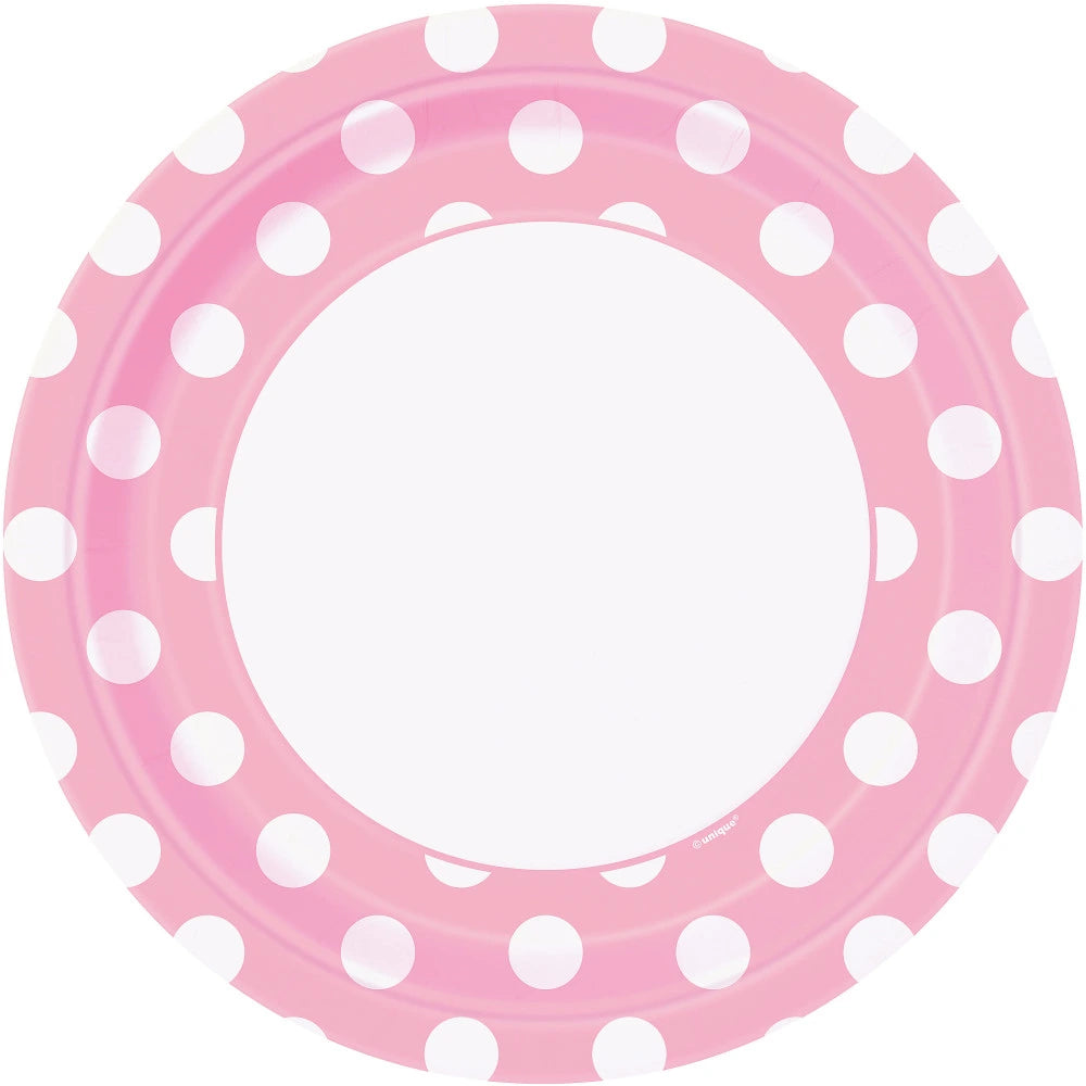 Lovely Pink Dots Round 9" Dinner Plates, 8 In A Pack